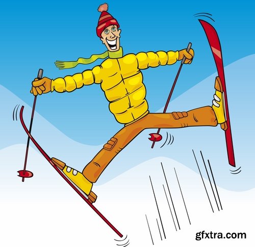 Vector collection picture winter sports skiing snowboarding ice skating 25 EPS