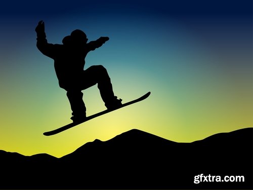 Vector collection picture winter sports skiing snowboarding ice skating 25 EPS