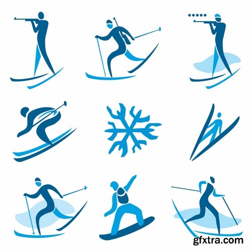 Vector collection picture winter sports skiing snowboarding ice skating 25 EPS