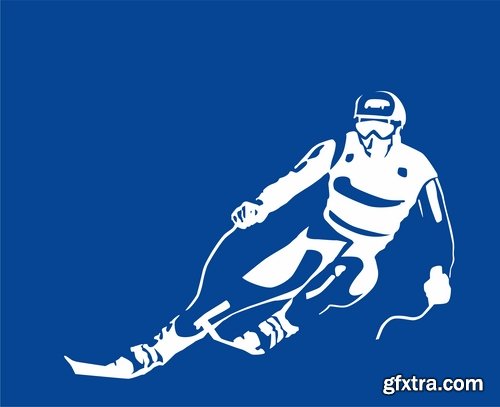 Vector collection picture winter sports skiing snowboarding ice skating 25 EPS