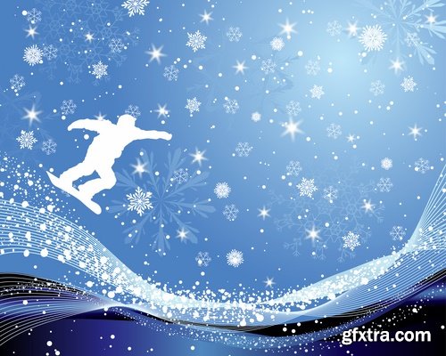 Vector collection picture winter sports skiing snowboarding ice skating 25 EPS