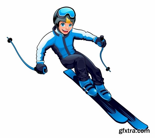 Vector collection picture winter sports skiing snowboarding ice skating 25 EPS