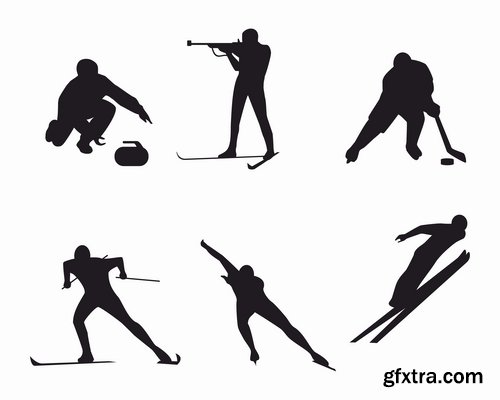 Vector collection picture winter sports skiing snowboarding ice skating 25 EPS