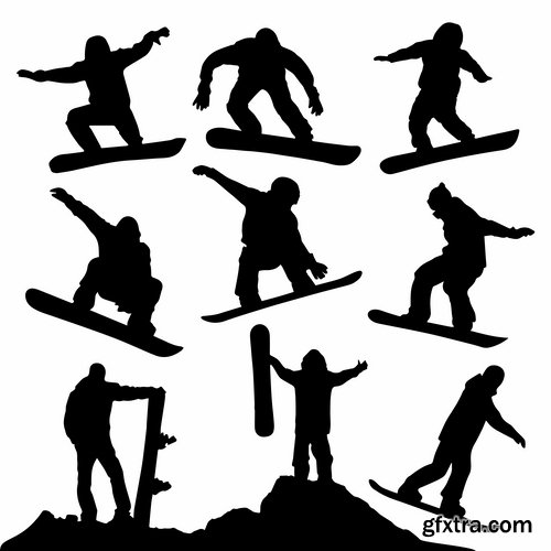 Vector collection picture winter sports skiing snowboarding ice skating 25 EPS