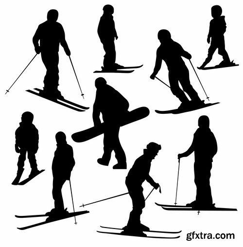 Vector collection picture winter sports skiing snowboarding ice skating 25 EPS