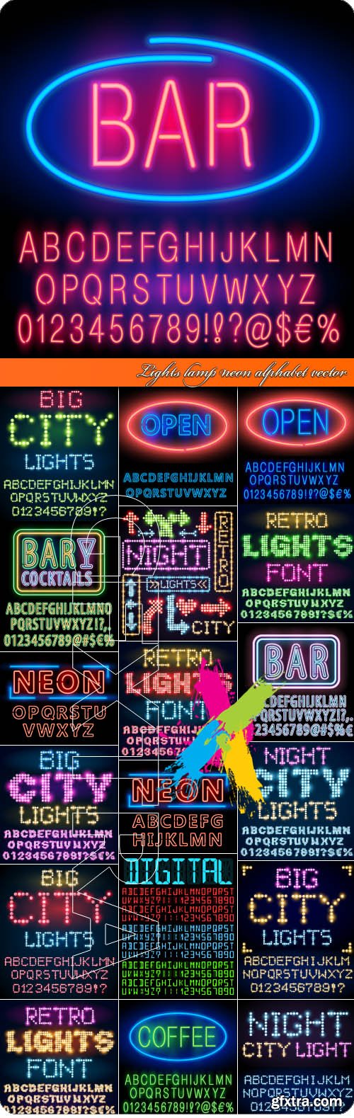 Lights lamp neon alphabet vector