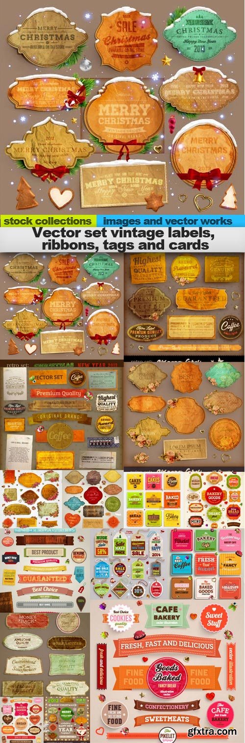 Vector set vintage labels, ribbons, tags and cards, &nbsp;15 x EPS