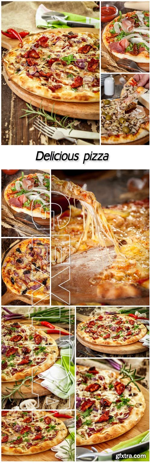 Delicious pizza with meat and vegetables