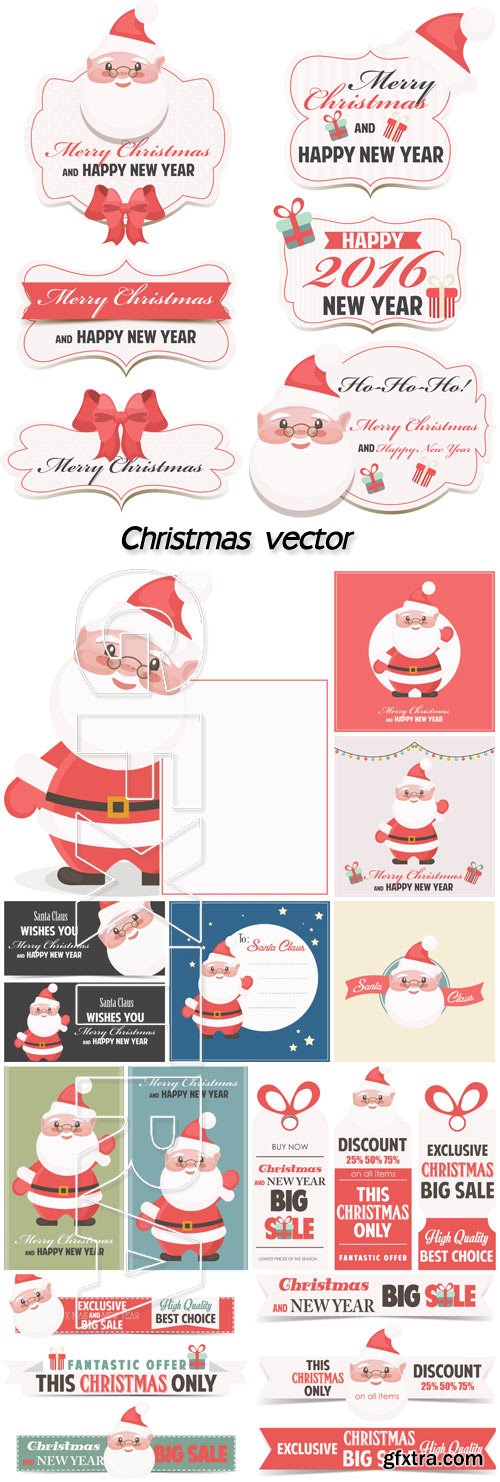 Christmas vector 2016 labels with Santa