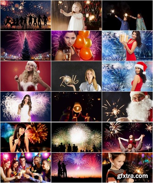 Collection of New Year Christmas Santa Claus Father Christmas people with fireworks 25 HQ Jpeg