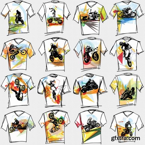 Collection of vector image printed on a T-shirt motorcycle and motorsport 25 EPS