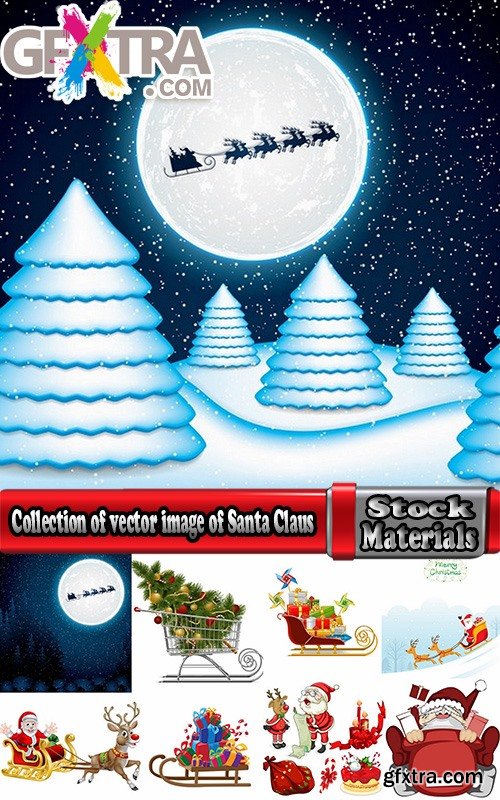 Collection of vector image of Santa Claus in his sleigh Christmas New Year banner flyer card 25 EPS