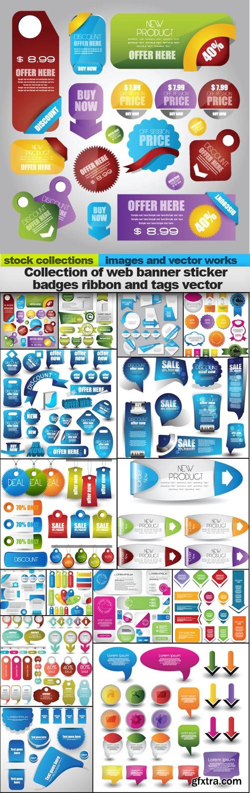 Collection of web banner sticker badges ribbon and tags vector,  15 x EPS