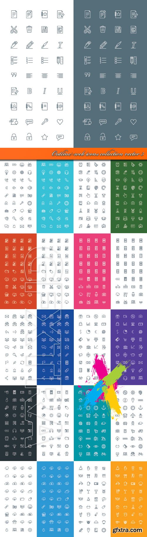 Outline web icons collection vector 3