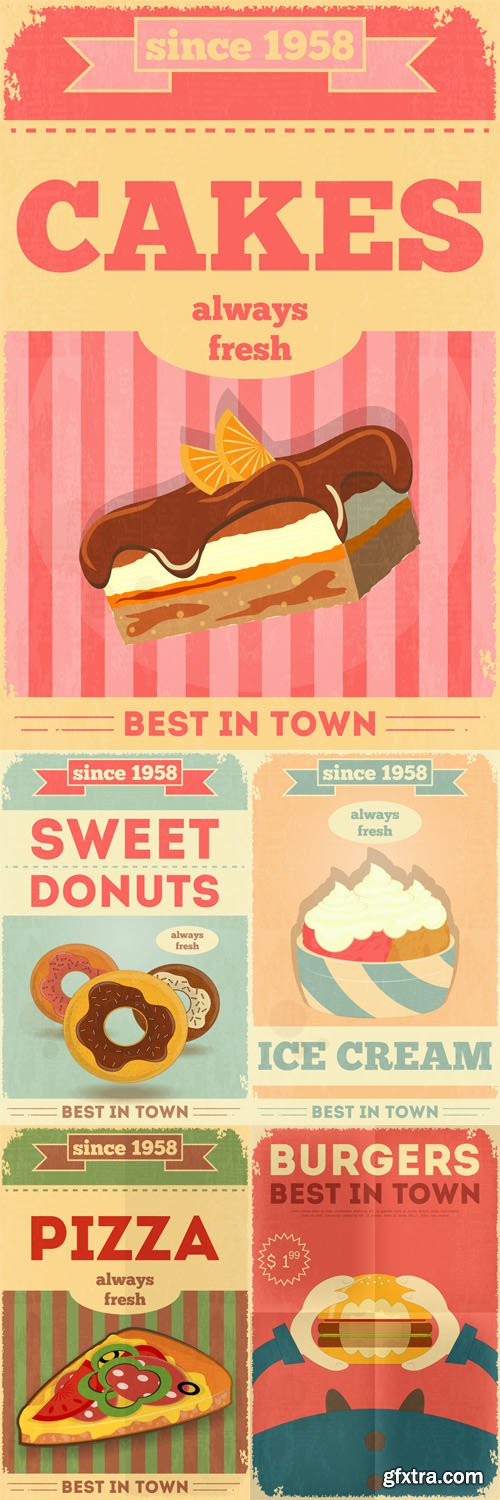 5 Food Posters Vector Set