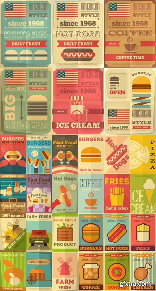 Vector Retro Fast Food Posters Collection