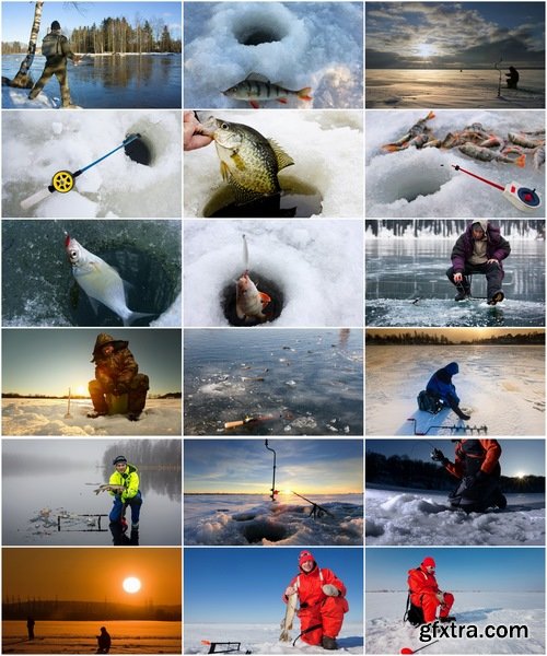 Collection of winter ice frozen river winter fishing rod haul 25 HQ Jpeg