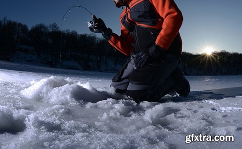 Collection of winter ice frozen river winter fishing rod haul 25 HQ Jpeg