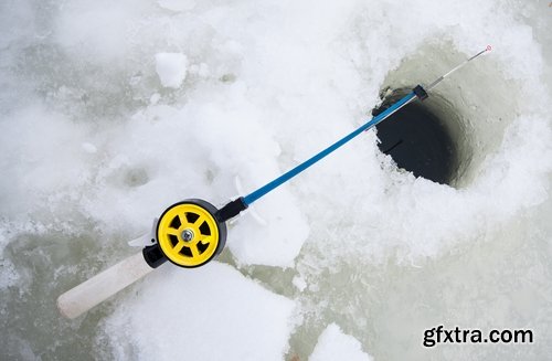 Collection of winter ice frozen river winter fishing rod haul 25 HQ Jpeg