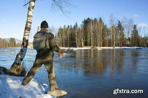 Collection of winter ice frozen river winter fishing rod haul 25 HQ Jpeg