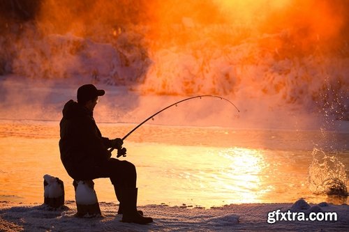 Collection of winter ice frozen river winter fishing rod haul 25 HQ Jpeg