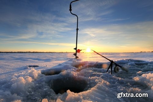 Collection of winter ice frozen river winter fishing rod haul 25 HQ Jpeg