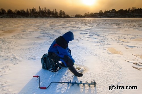 Collection of winter ice frozen river winter fishing rod haul 25 HQ Jpeg