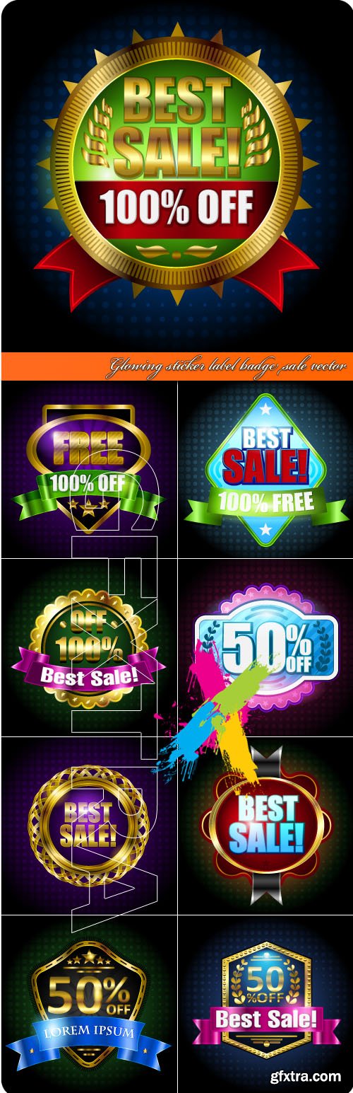 Glowing sticker label badge sale vector