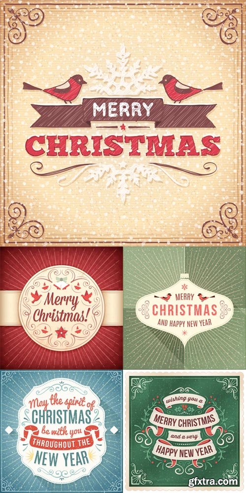 5 Christmas Cards with Ribbons