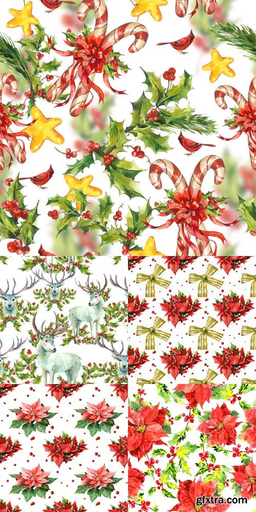 5 Watercolor Christmas Patterns Set