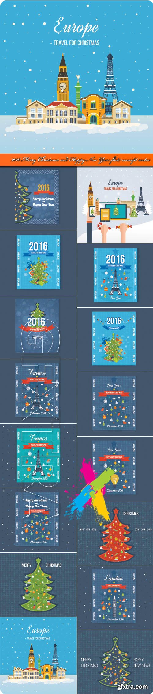 2016 Merry Christmas and Happy New Year flat concept vector