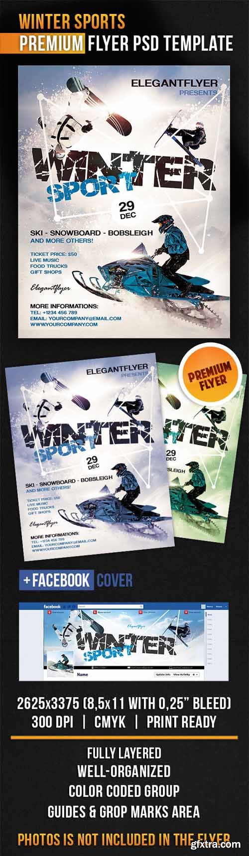Winter Sports – Flyer PSD Template + Facebook Cover