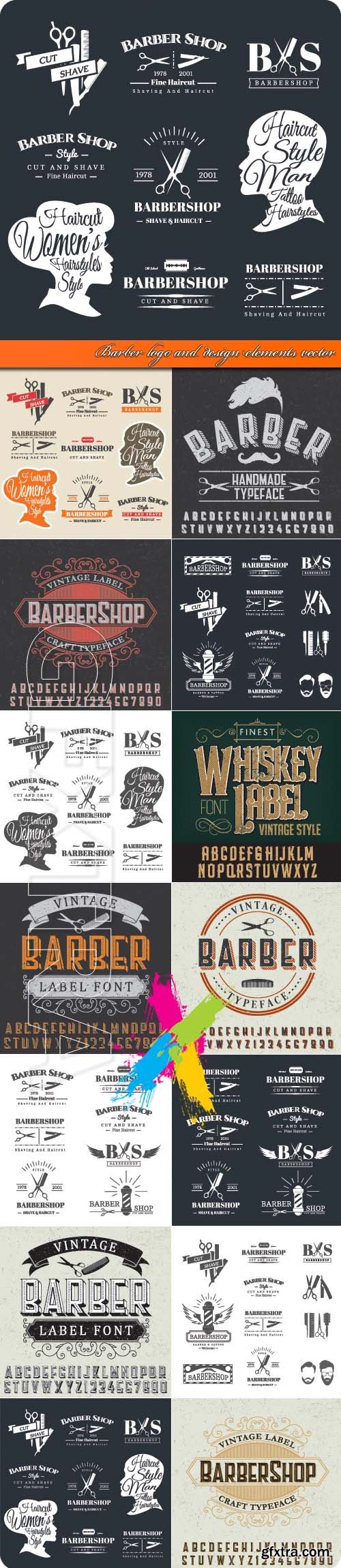 Barber logo and design elements vector