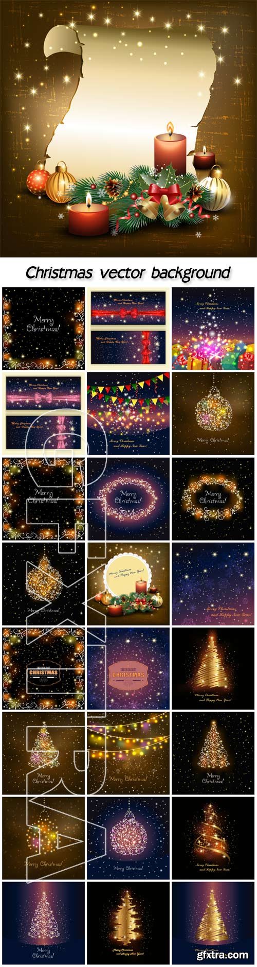 Christmas glowing background with gifts, shimmering bauble, shining tree