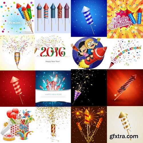 Collection of vector a background picture fireworks firecracker rocket 25 EPS