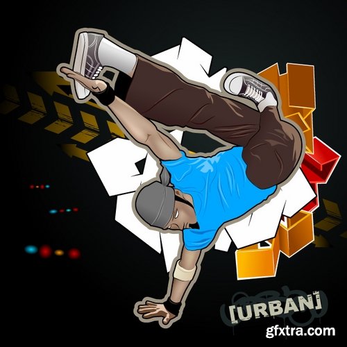 Collection of vector image background is breakdance underground urban dance style 25 EPS
