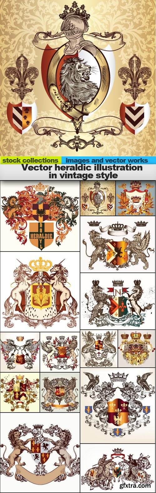 Vector heraldic illustration in vintage style, 15 x EPS