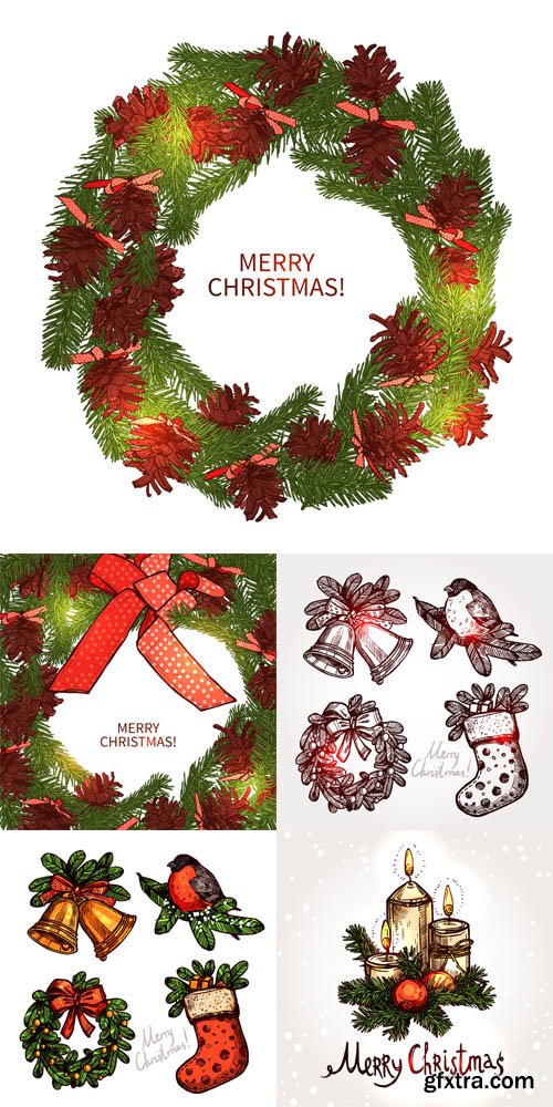 Christmas Sketch Set and Wreath With Decorations