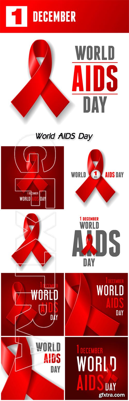 World AIDS Day concept poster with red ribbon  on white background