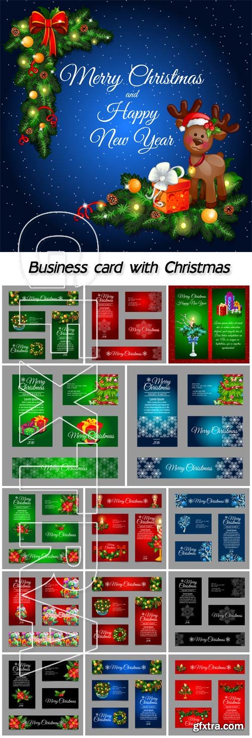 Four business card with Christmas decoration