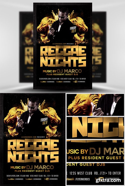 Black and Gold Reggae Flyer Template