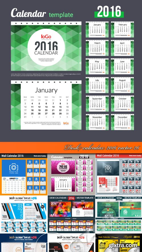 Desk calendar 2016 vector 26