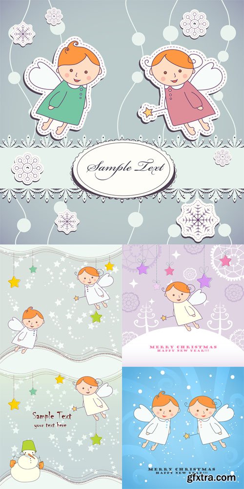 5 Vector Christmas Cards with Angel