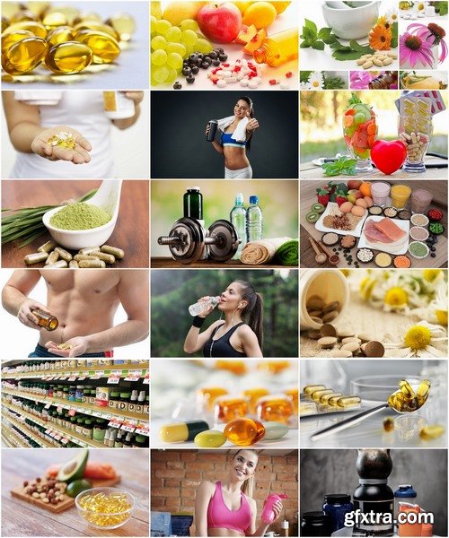 Collection of fitness preparation healthy eating vitamin tablet sports nutrition 25 HQ Jpeg