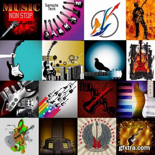 Collection of vector picture guitar musical instrument rock electric guitar 25 EPS