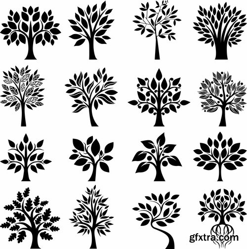 Collection of vector image calligraphic elements plant tree bush flower icon 25 HQ Jpeg