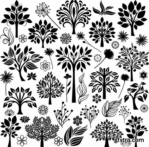 Collection of vector image calligraphic elements plant tree bush flower icon 25 HQ Jpeg