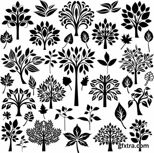 Collection of vector image calligraphic elements plant tree bush flower icon 25 HQ Jpeg