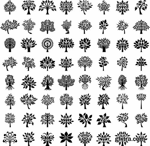 Collection of vector image calligraphic elements plant tree bush flower icon 25 HQ Jpeg