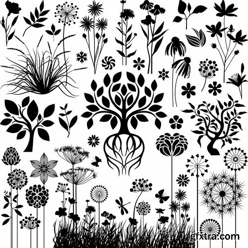 Collection of vector image calligraphic elements plant tree bush flower icon 25 HQ Jpeg